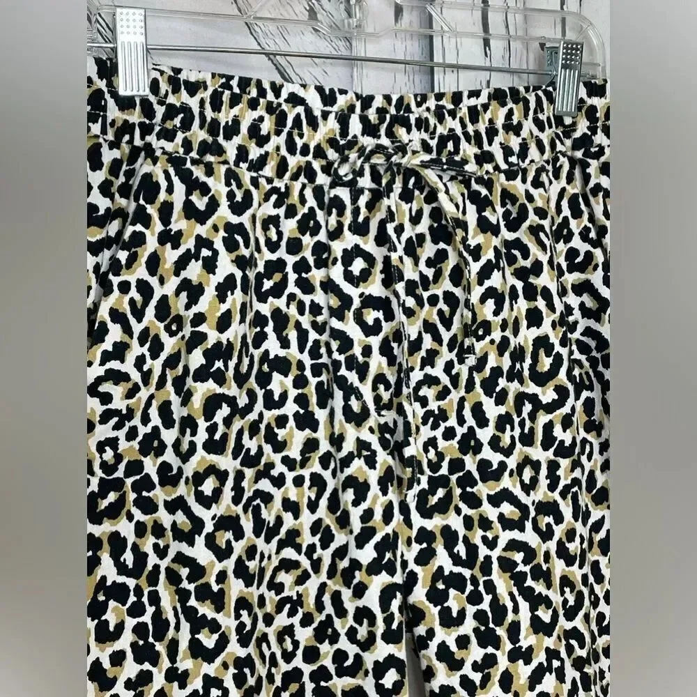 J. Crew Leopard Print Linen Blend Cuffed Ankle Pants Joggers Sz 8